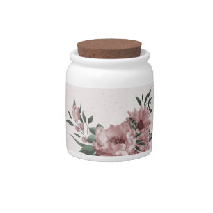 romantic pink flowers greenery candy jar