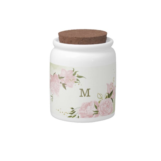 romantic pink flowers greenery candy jar (Front)