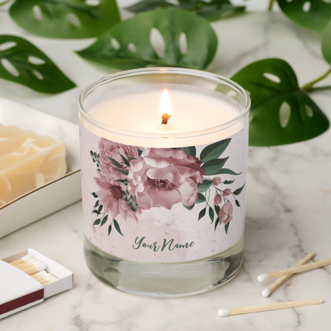 romantic pink flowers greenery scented candle (Lit)