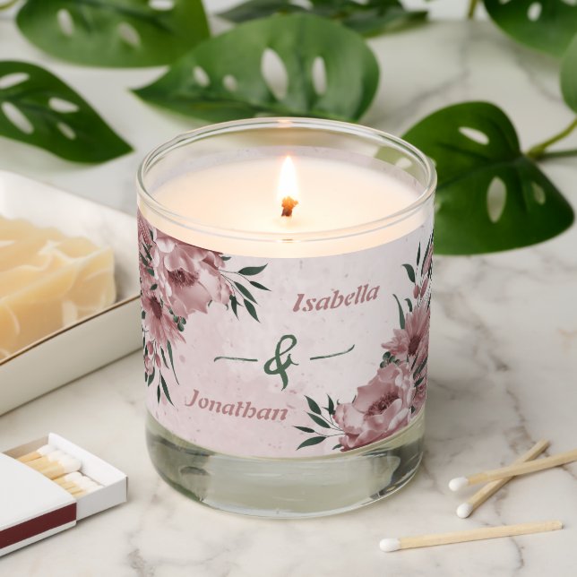 romantic pink flowers greenery wedding scented candle (Lit)