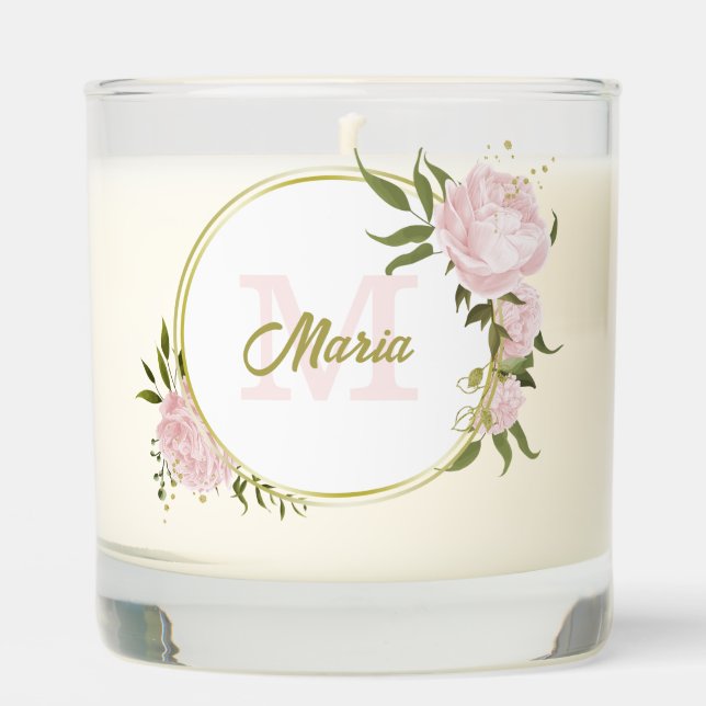 romantic pink flowers greenery wedding scented candle (Front)