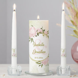 romantic pink flowers greenery wedding unity candle set