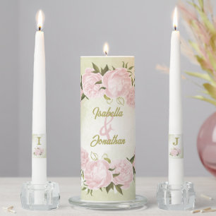 romantic pink flowers greenery wedding unity candle set