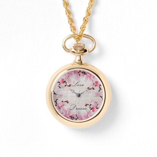 Romantic Pink Flowers On Rustic Wood Country Chic Watch