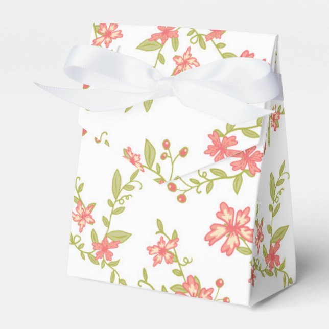 Romantic Pink Flowers Wedding Favor Boxes (Front Side)