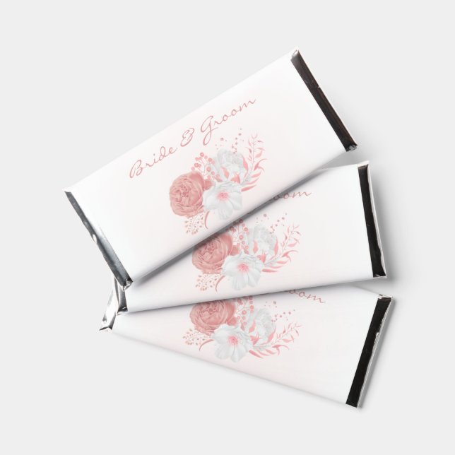romantic pink flowers wedding hershey bar favors (Front)