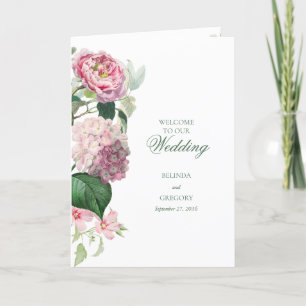 Romantic Pink Flowers Wedding Order of Service Program