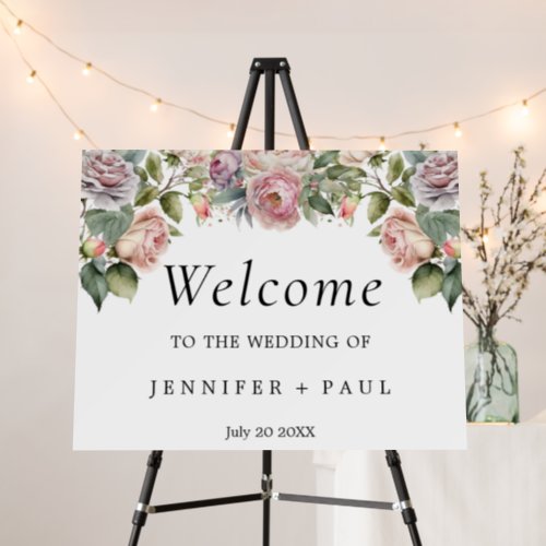 Romantic Pink Flowers Welcome Wedding Sign