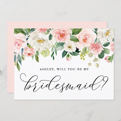 Romantic Pink Flowers Will You Be My Bridesmaid Invitation