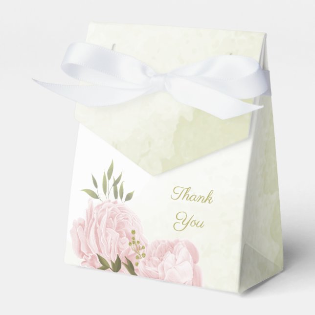romantic pink flowers with green leaves wedding favor boxes (Front Side)