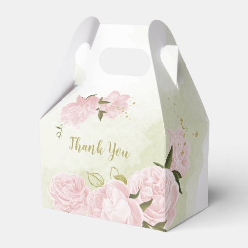 romantic pink flowers with green leaves wedding favor boxes
