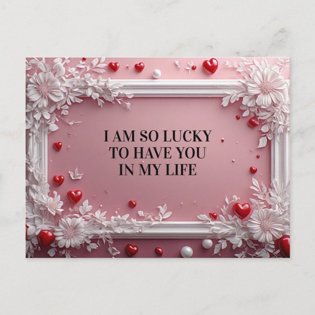 Romantic Pink Frame With White Floral Corners Holiday Postcard (Front)