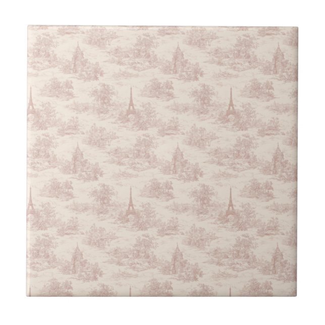 Romantic Pink French Toile Countryside Pattern (1) Ceramic Tile (Front)