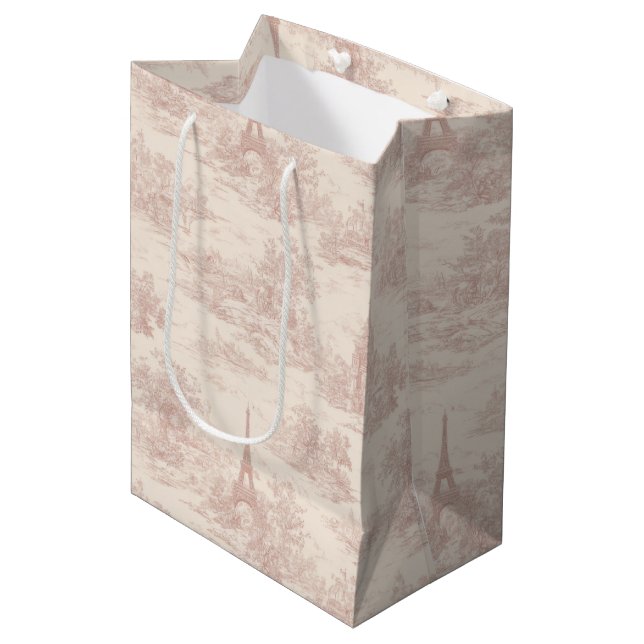Romantic Pink French Toile Countryside Pattern (1) Medium Gift Bag (Front Angled)