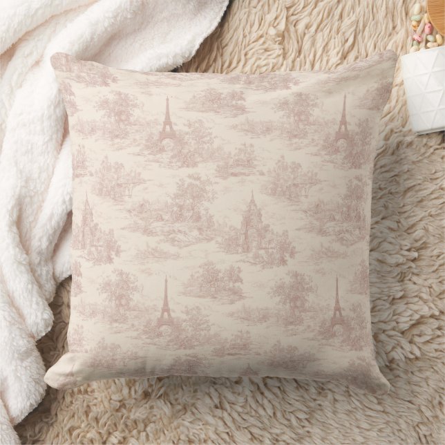 Romantic Pink French Toile Countryside Pattern (1) Throw Pillow (Blanket)