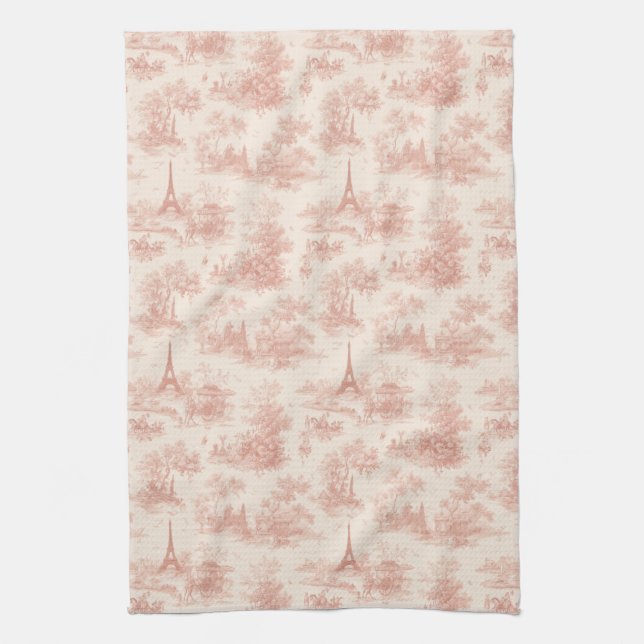 Romantic Pink French Toile Countryside Pattern (2) Kitchen Towel (Vertical)