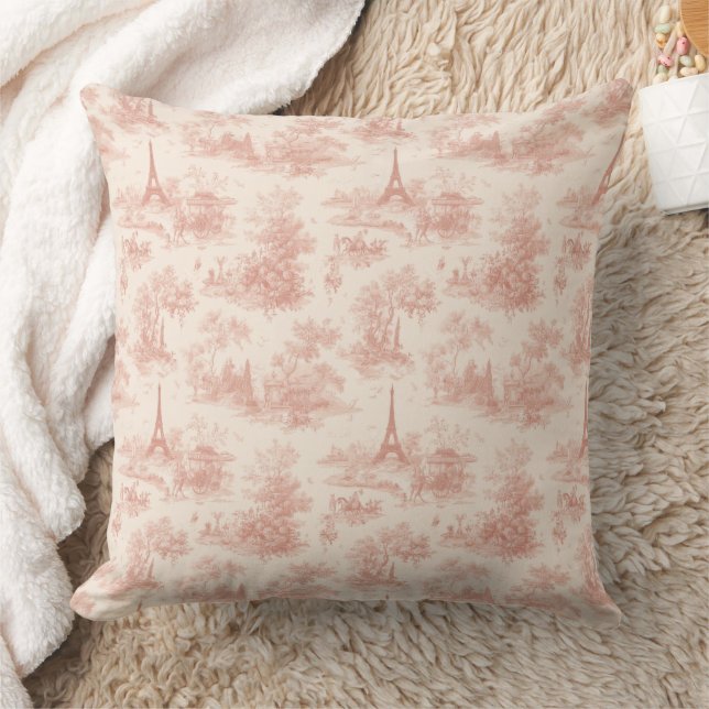 Romantic Pink French Toile Countryside Pattern (2) Throw Pillow (Blanket)