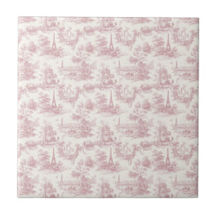 Romantic Pink French Toile Countryside Pattern (3) Ceramic Tile