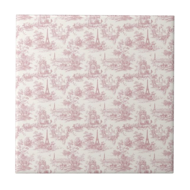 Romantic Pink French Toile Countryside Pattern (3) Ceramic Tile (Front)