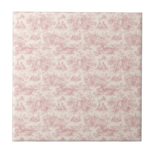 Romantic Pink French Toile Countryside Pattern (4) Ceramic Tile