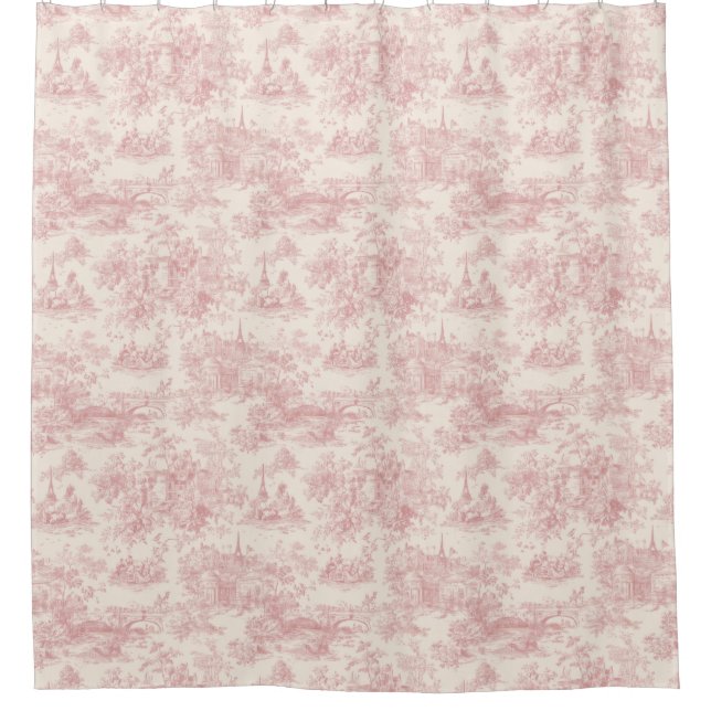 Romantic Pink French Toile Countryside Pattern (4) Shower Curtain (Front)