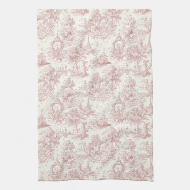 Romantic Pink French Toile Countryside Pattern (5) Kitchen Towel (Vertical)