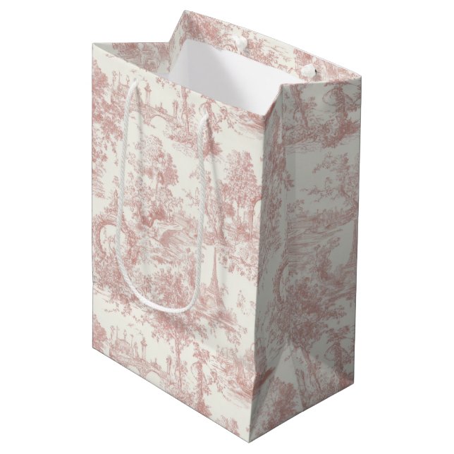 Romantic Pink French Toile Countryside Pattern (5) Medium Gift Bag (Front Angled)