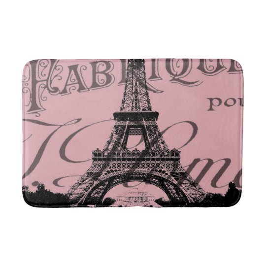 romantic pink french vintage paris eiffel tower bath mat