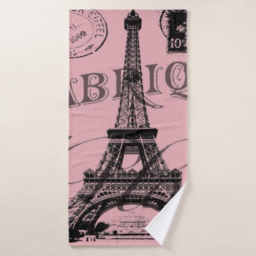 romantic pink french vintage paris eiffel tower bath towel set