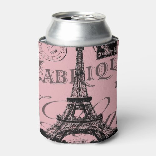 romantic pink french vintage paris eiffel tower can cooler