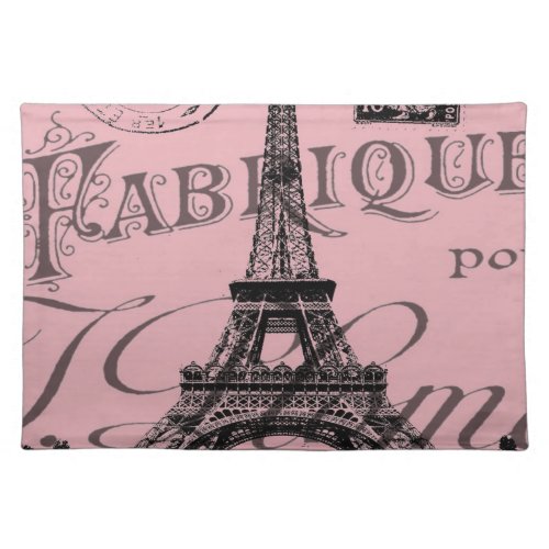 romantic pink french vintage paris eiffel tower cloth placemat