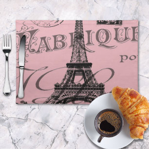 romantic pink french vintage paris eiffel tower cloth placemat