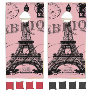 romantic pink french vintage paris eiffel tower cornhole set