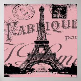 romantic pink french vintage paris eiffel tower poster