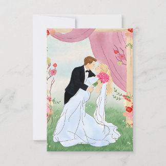 Romantic Pink Garden Bride and Groom Wedding RSVP Card