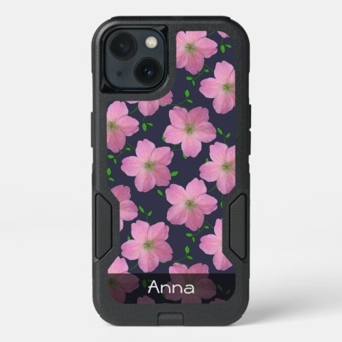 Romantic Pink Garden Flowers Pattern any Text iPhone 13 Case