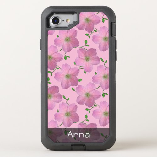 Romantic Pink Garden Flowers Pattern any Text OtterBox Defender iPhone SE87 Case