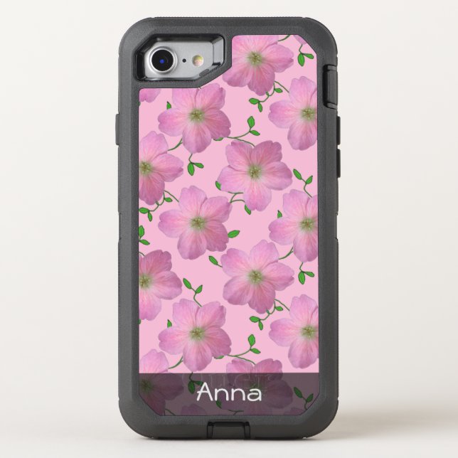 Romantic Pink Garden Flowers Pattern any Text Otterbox iPhone Case (Back)