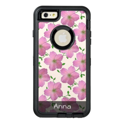 Romantic Pink Garden Flowers Pattern any Text OtterBox Defender iPhone Case