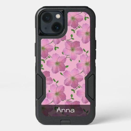 Romantic Pink Garden Flowers Pattern any Text iPhone 13 Case