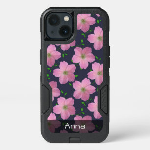 Romantic Pink Garden Flowers Pattern any Text iPhone 13 Case