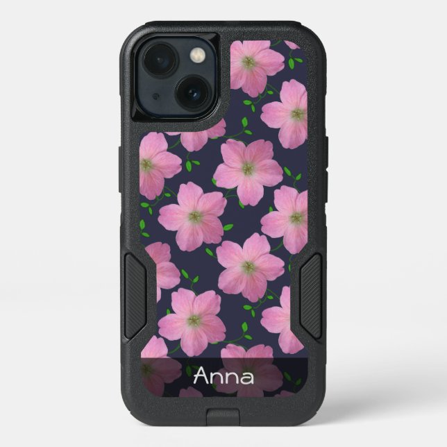 Romantic Pink Garden Flowers Pattern any Text Otterbox iPhone Case (Back)