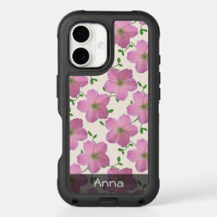 Romantic Pink Garden Flowers Pattern any Text iPhone 16 Case