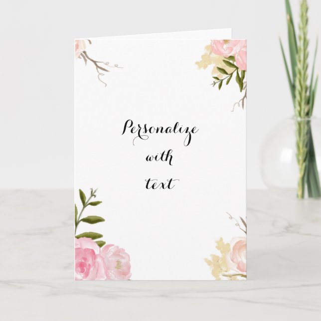Romantic Pink Garden Watercolor Floral Card (Front)