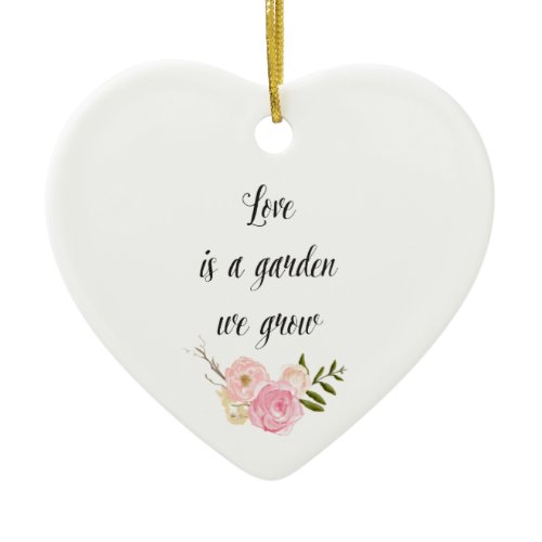 Romantic Pink Garden Watercolor Floral Ceramic Ornament