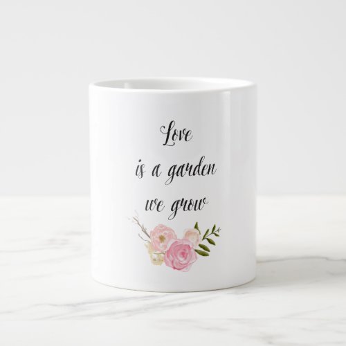 Romantic Pink Garden Watercolor Floral Large Coffee Mug