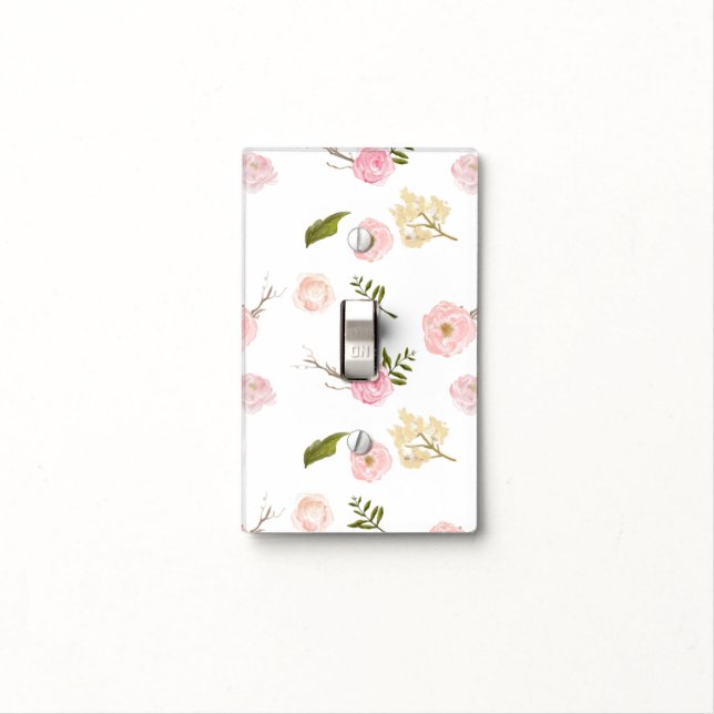 Romantic Pink Garden Watercolor Floral Light Switch Cover (In Situ)