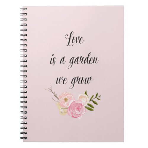 Romantic Pink Garden Watercolor Floral love Notebook