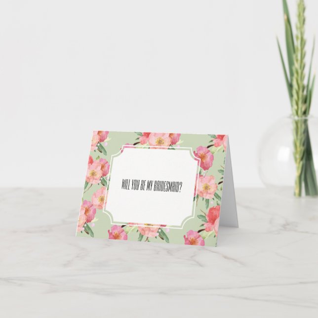 Romantic Pink Garden Watercolor Flowers Bridesmaid Invitation (Front)