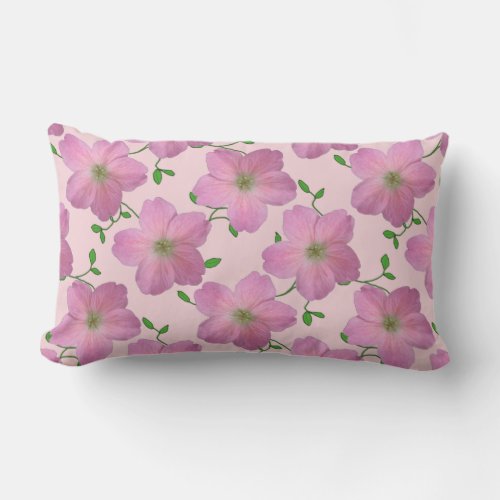 Romantic Pink Geranium Flower on any Color Lumbar Pillow